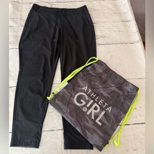 Athleta Women Black Jogger Pants And Bag Women's Size 10 Elastic Zipper Pockets